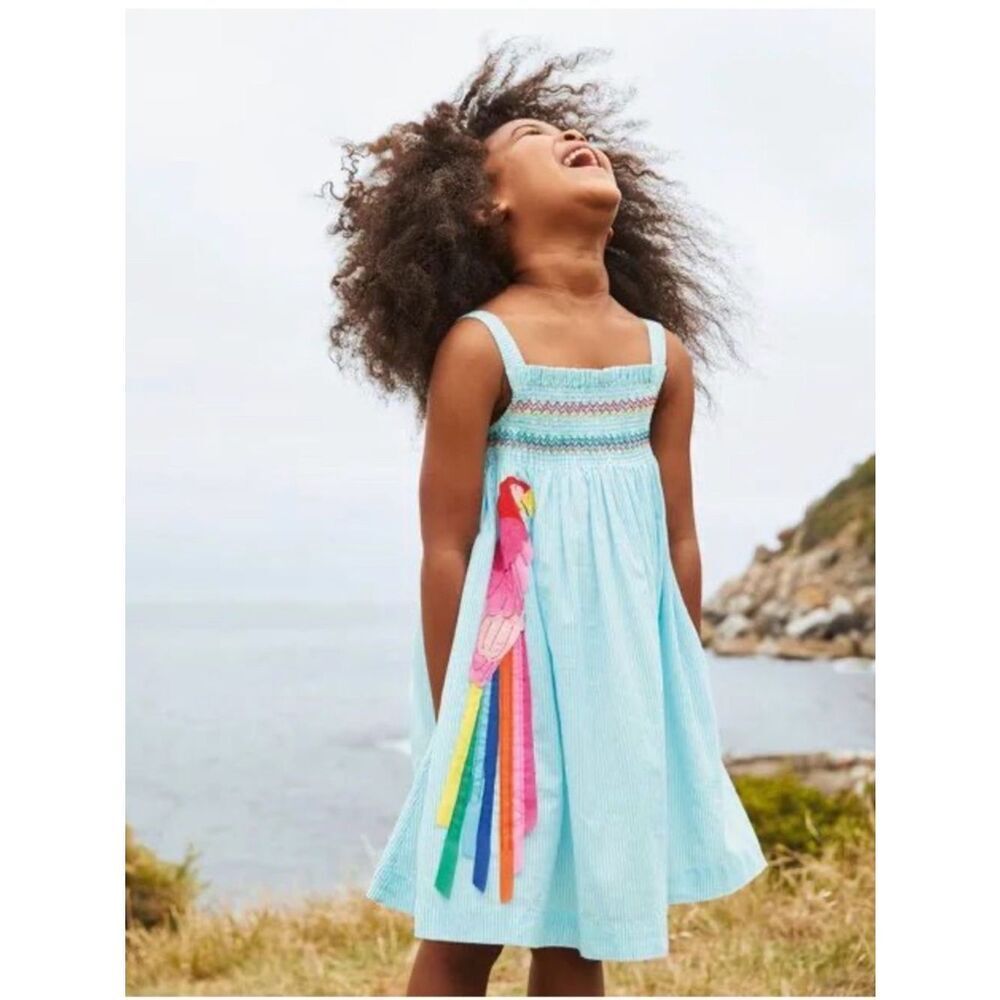 Mini Boden Light Blue Parrot Applique Sundress